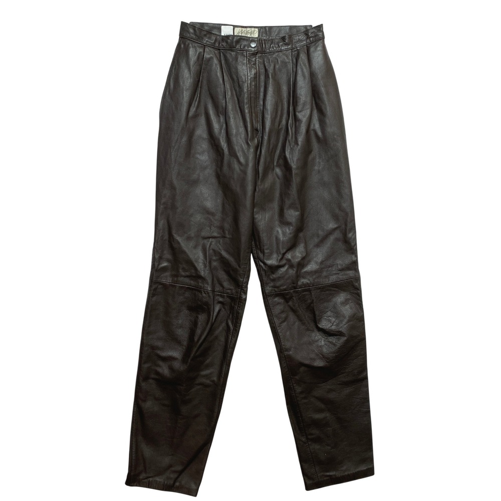 Lord & Taylor Pants Womens 6 Brown Nappa Leather Pleated High Waist Tapered Leg